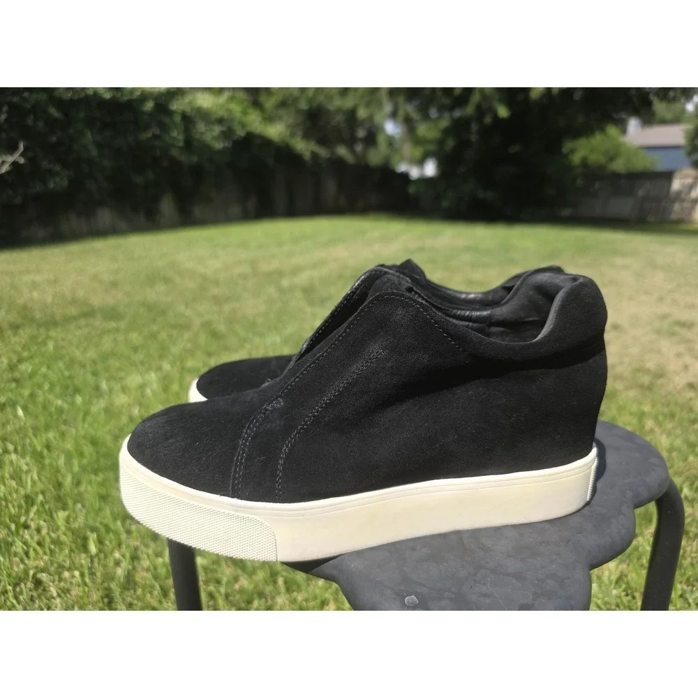 J/Slides Starr Women's Black Suede Hidden Wedge Slip On Sneakers